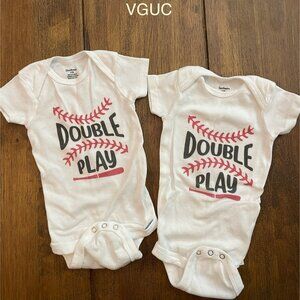 3-6m Matching Twin Gender Neutral Double Play Onesie